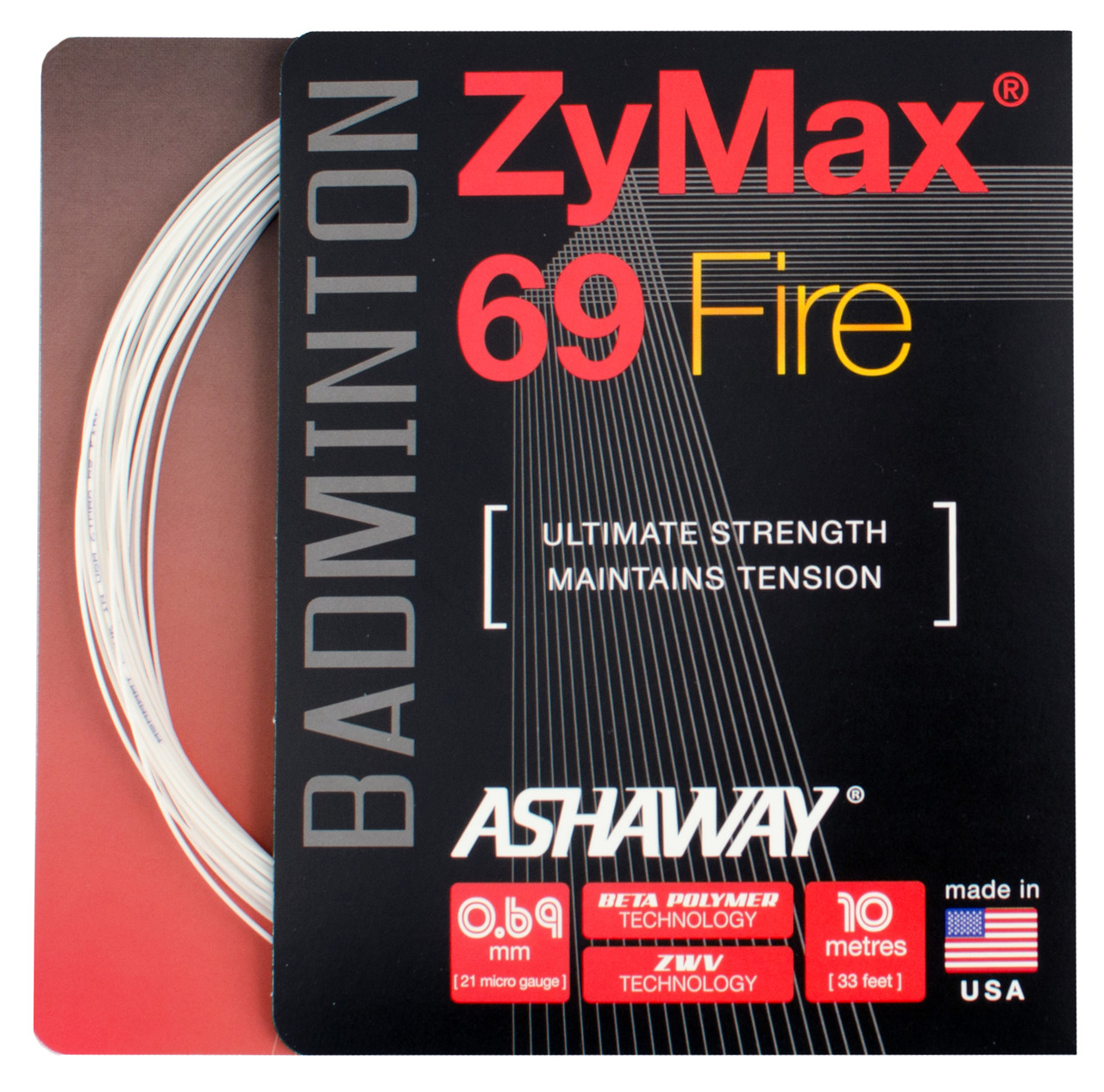 Ashaway ZyMax 69 Fire 0.69mm Badminton Set - W & D Strings