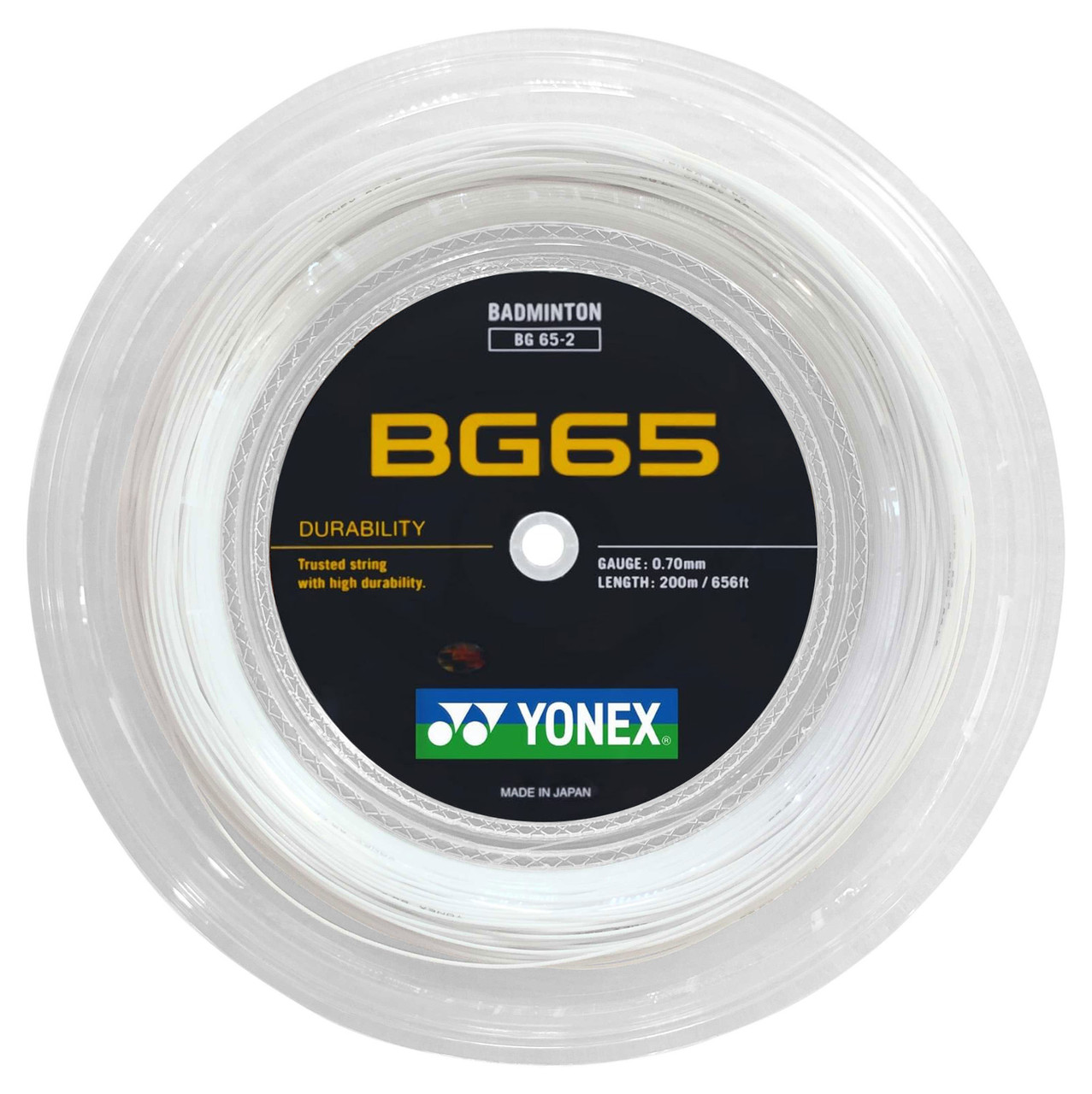 YONEX　ヨネックス　BG65　200mロール　（ホワイト） Yonex BG65 0.70mm Badminton 200M Reel - Racquet Depot UK