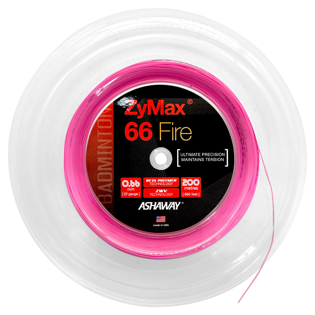 Ashaway ZyMax 66 Fire 0.66mm Badminton 200M Reel - W & D Strings