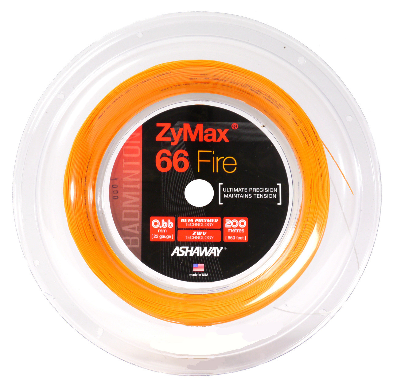 Ashaway ZyMax 66 Fire 0.66mm Badminton 200M Reel - W & D Strings