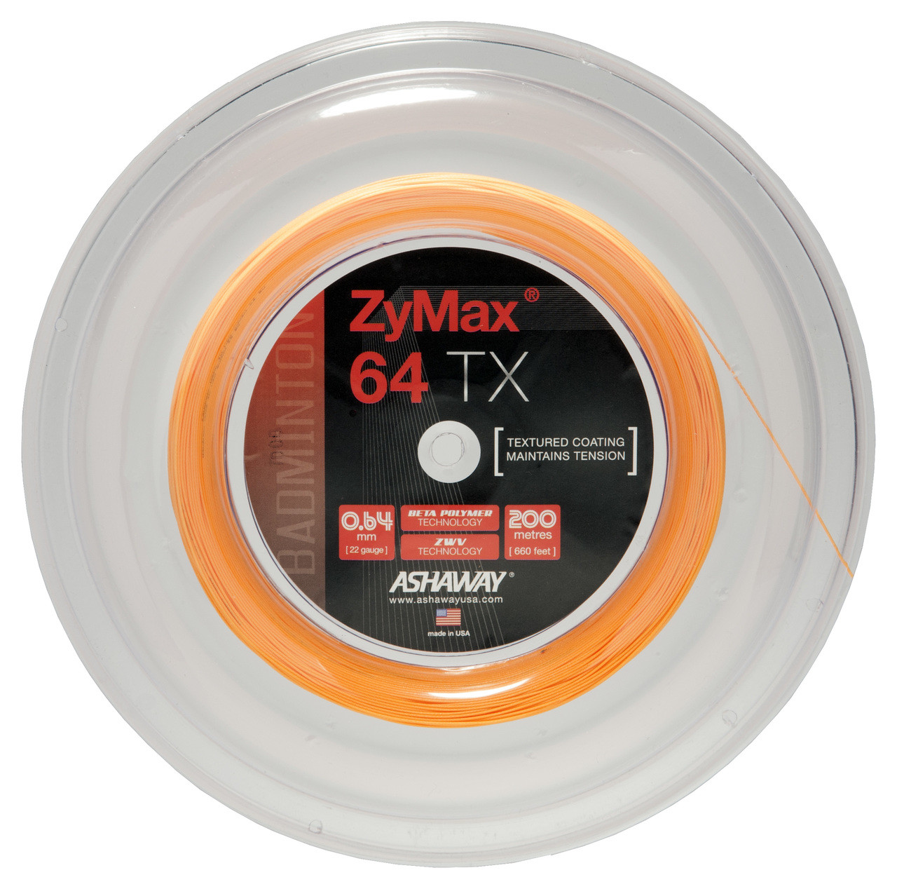 Ashaway ZyMax 64 TX 0.64mm Badminton 200M Reel - W & D Strings