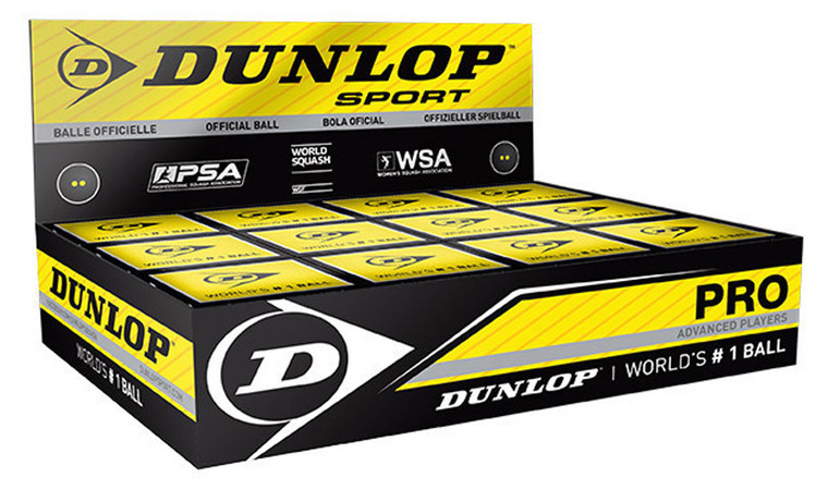 Dunlop Pro Double Yellow Dot Squash Balls 12 Pack