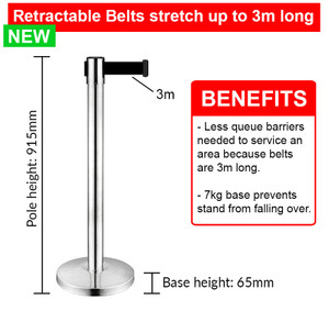 Standard Barrier Post with 3m Black Cassette- Silver base and stand 