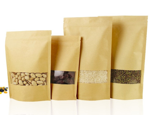 Kraft Paper Stand Up Pouch with Window- 40g (100x150x60) Box of 100