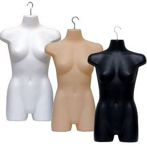 Standard size 10 skin tone female bodyform. 
Bodyforms have a hook for hanging and displaying on walls, racks, stands etc.
Comes in matt black, shiny black or skin tone. A plus size, maternity and male range is also available.
Dimensions are 400mm W x 700mm H x 150mm D.