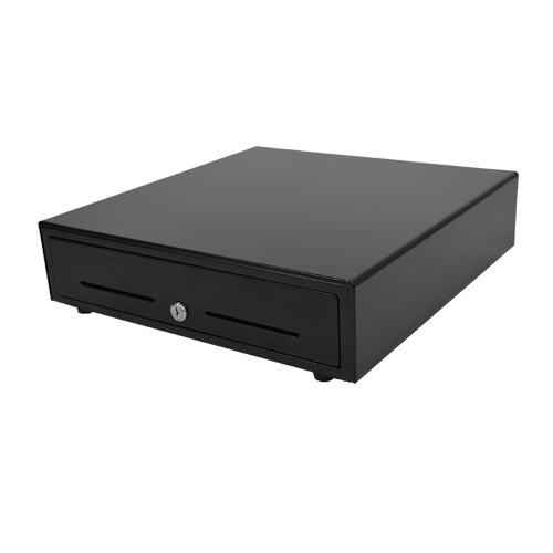 Simple Black Powder Coated Metal Cash Drawer
410mm x 420mm x 110mm
Coin Departments - 8 Fixed
Note Departments -5 Fixed