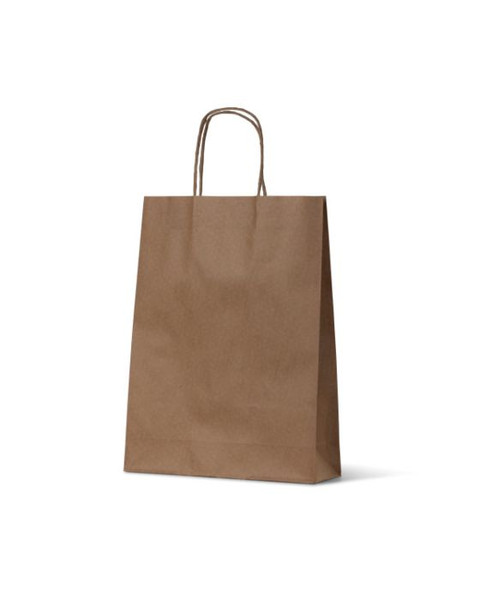 350mm (High) x 260mm (Wide) + 90mm (Gusset) These have a Paper Twist Handle and are packed 250 Bags per Carton