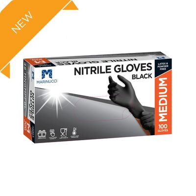 Medium Nitrile Black Gloves Powder Free- Pack 100