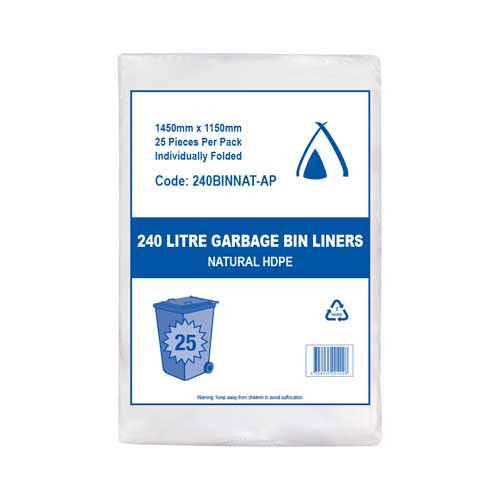 240L Bin Liner Heavy Duty Natural Ctn 200