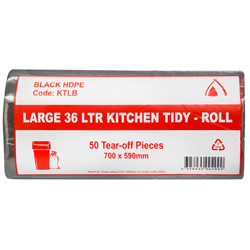 Kitchen Tidy Bag Large Black 36L- 20 Rolls per Carton