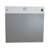 Back view of a gray Sheldon Manufacturing high-performance oven showing the metal panel, vent, and electrical connections.