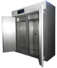 Sheldon Manufacturing high performance oven with stainless steel interior and double doors open.