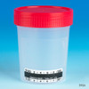 Specimen Container, 4oz, with Attached Thermometer Strip, Separate 1/4-Turn Red Screwcap, Non-Sterile, PP, Graduated, Bulk, 500/cs