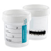 Drug Test Container, 90mL, Wide Mouth, Attached White Screwcap, STERILE, Tab-Seal Patient ID Label & Celsius Thermometer Strip, PP, 300/cs Drug Test Container, 90mL, Wide Mouth, Attached White Screwcap, STERILE, Tab-Seal Patient ID Label & Celsius Thermometer Strip, PP, 300/cs
