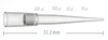 Transparent plastic 200 µL pipette filter tip with graduation marks at 10, 50, 100, and 200 µL, measuring 51.3 mm long.