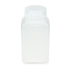 Translucent square polypropylene laboratory bottle with wide mouth and ribbed screw cap.