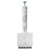 Green and white 8-channel adjustable volume pipette (20-200 uL) viewed from the front.