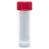 Globe Scientific 5mL plastic transport tube with a conical bottom, self-standing base, and red screw cap.