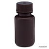 Amber wide-mouth HDPE bottle with ribbed screw cap against a white background.