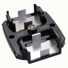 Black aluminum 2-place swing-out microplate rotor with metal brackets and a central locking screw.