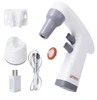 White and grey electronic pipette controller with charging stand, wall mount, filter, USB cable, and power adapter.