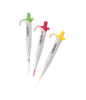 Three Labnet Labpette FX pipettors in green, red, and yellow with tips.