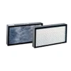 Two rectangular AirClean HEPA filters with black frames, one showing the textured blue filter media and the other the metal