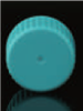 Turquoise plastic seal cap with ribbed edges shown from a straight-on top view.