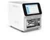 White 4E's nucleic acid extractor with touchscreen displaying system settings and a sample chamber below.