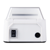 Back view of a white 4E's Mini Dry Bath Incubator showing a power switch and power port.