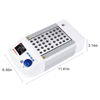 White and silver 4E's dry bath incubator with dual heating blocks, digital display, control buttons, and dimensions 11.41in x