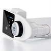 White 4E's electronic pipette with digital display, dial, and control buttons viewed from a side angle.