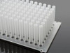Angled view of a sterile NEST 96-well translucent plastic tip comb for magnetic applications.