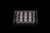 Clear 12-well cell culture plate on black background, showing rows A, B, and C with circular wells.