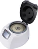 White and grey 4E's hematocrit centrifuge with open lid revealing a 24-place rotor and touch screen.