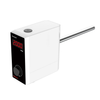 White and black 4E's overhead stirrer viewed from an angle, featuring a digital LED RPM display and control knob.