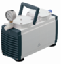 4E's oil-free laboratory vacuum pump in white and dark gray with a pressure gauge and top handle.