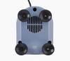 Bottom view of the 4E's vortex mixer showing four black suction feet, ventilation slots, and a blue aluminum housing.