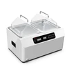 White 4E's 24-liter water bath with dual stainless steel basins, clear gabled lids, and a digital LED touch control panel.