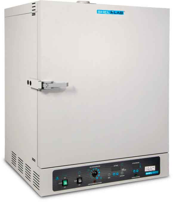 Sheldon Manufacturing Shel Lab forced air oven in light gray metal with a control panel on the front.