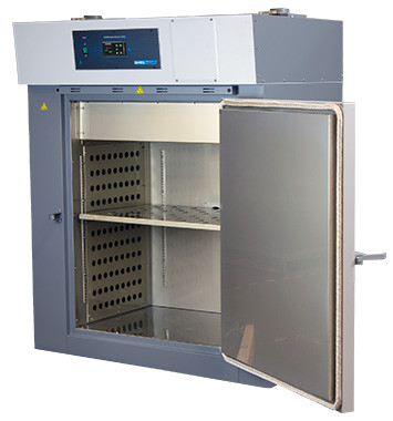 Shel Lab high-performance laboratory oven with stainless steel interior and open door.