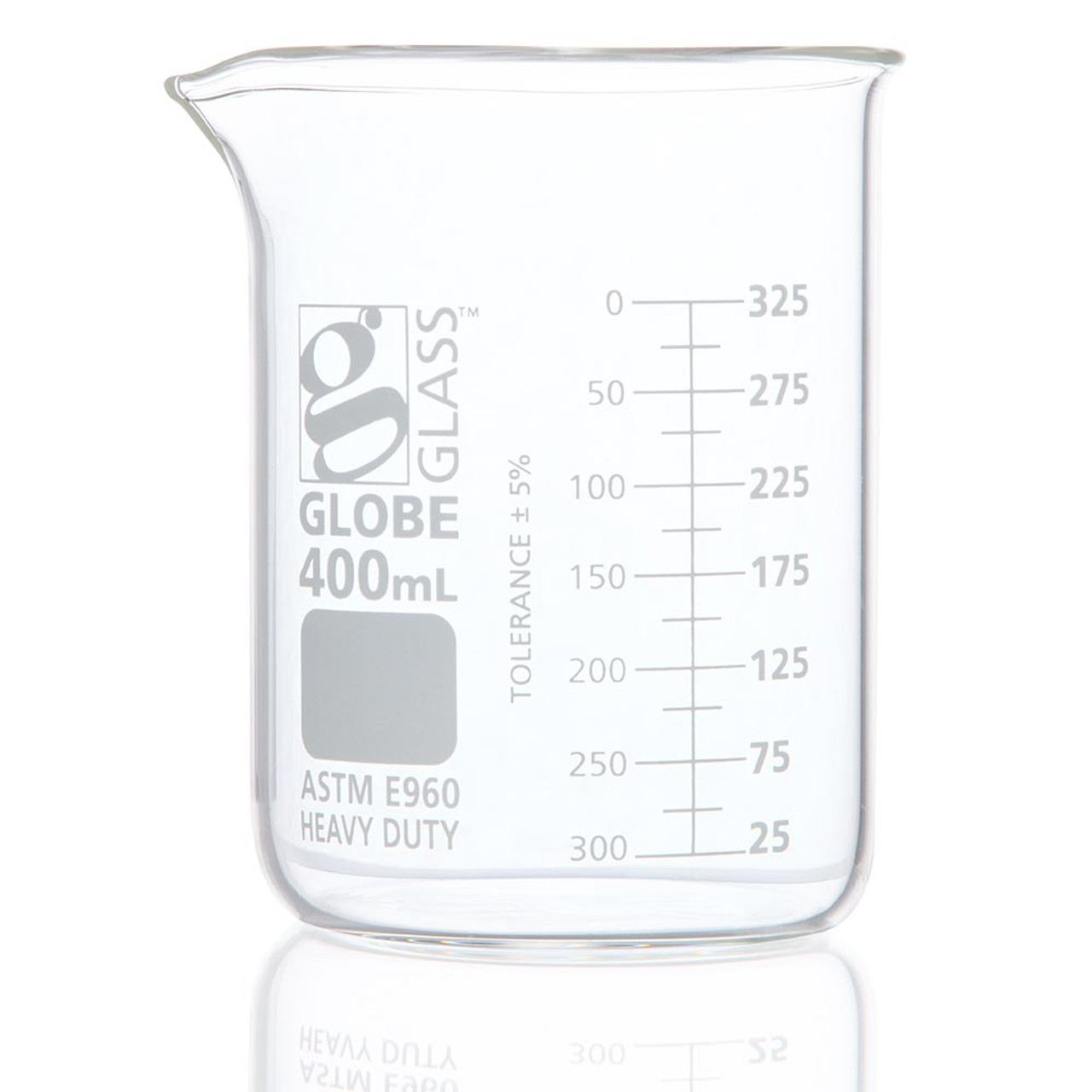Beaker, Globe Glass, 600mL, Low Form Griffin Style, Heavy Duty, Dual Graduations, ASTM E960, 6/Box
