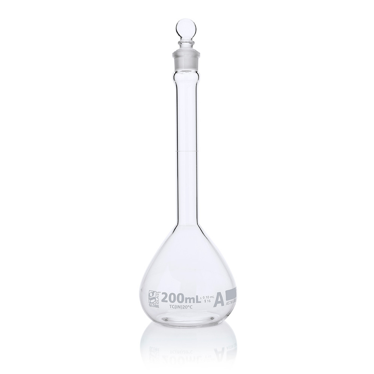 Flask, Volumetric , Globe Glass, 200mL, Class A, To Contain (TC), ASTM E288, 6/Box Flask, Volumetric , Globe Glass, 200mL, Class A, To Contain (TC), ASTM E288, 6/Box