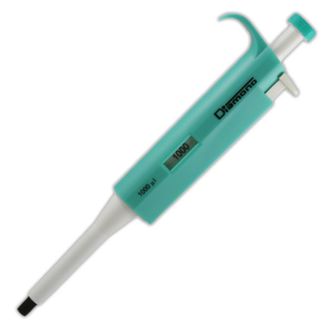 Light green fixed-volume 1000uL Diamond micropipette angled from top left to bottom right.
