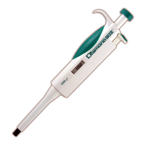 Light green and white Diamond PRO fixed-volume 1000uL micropipette at an angle.