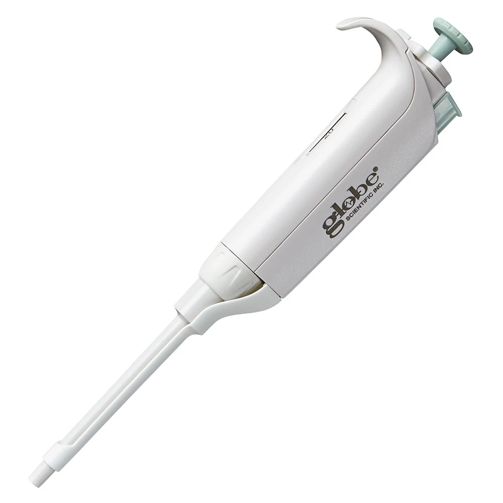 Globe Scientific Diamond PosiStop LTS fixed-volume pipette in white against a white background.