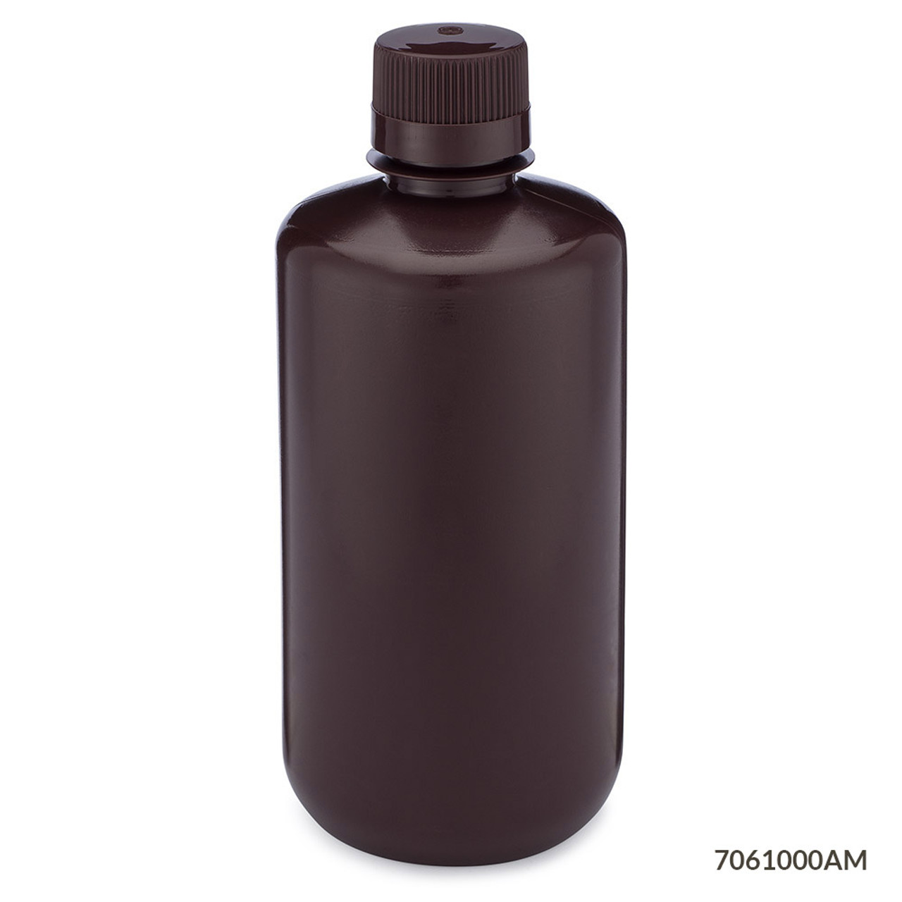 Bottle, Narrow Mouth, HDPE Bottle, Attached PP Screw Cap, Amber, 1000mL, 6/Pack