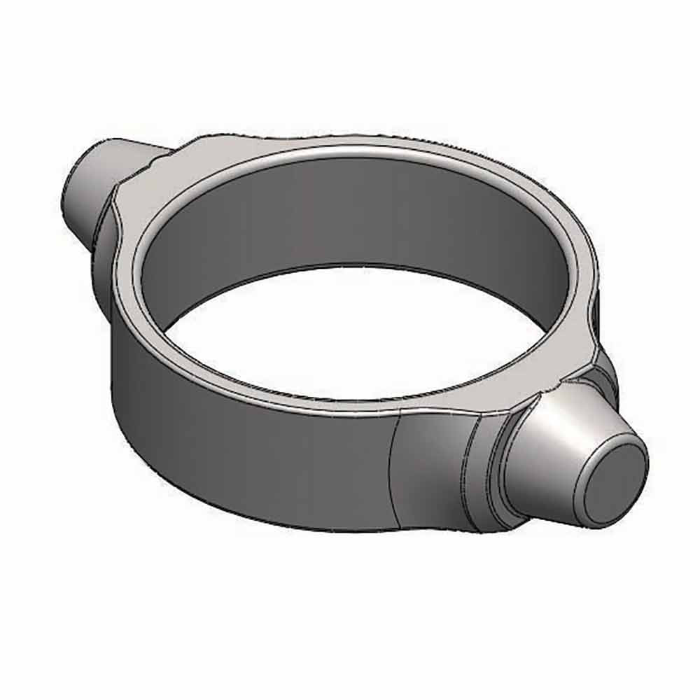 Gray metal centrifuge bucket for swinging rotor with tapered side pins and open cylindrical top.