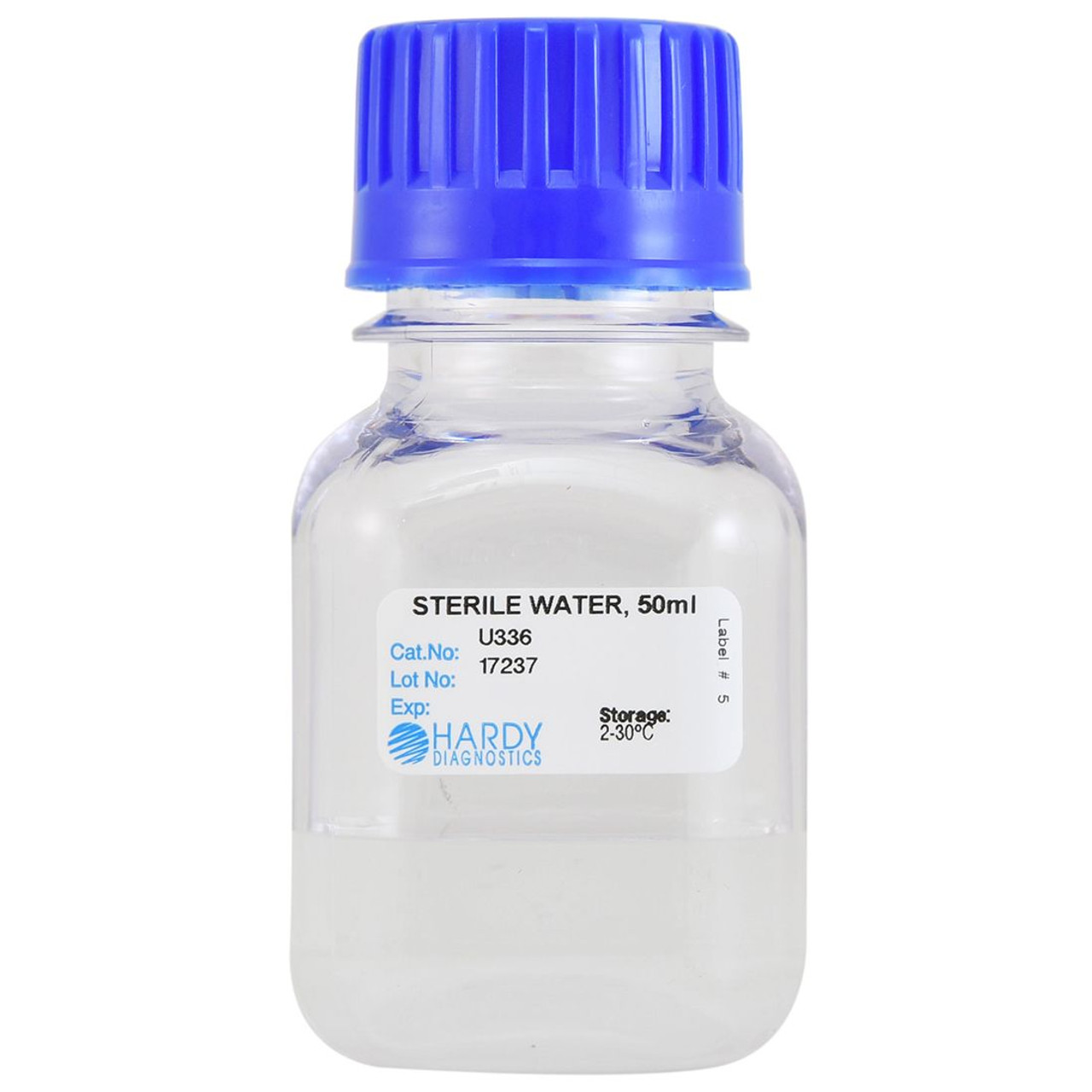 Hardy Diagnostics Sterile Water, 50ml, Polycarbonate Bottle, 16/case