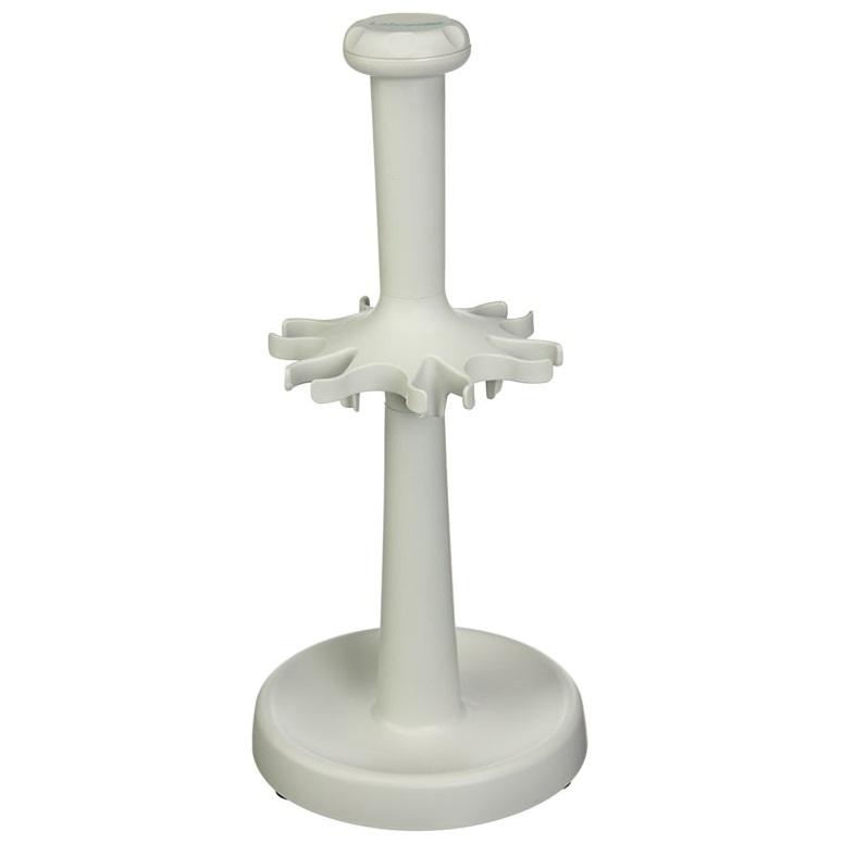 Light gray plastic universal carousel rack with a central pole and circular base designed to hold six pipettes.